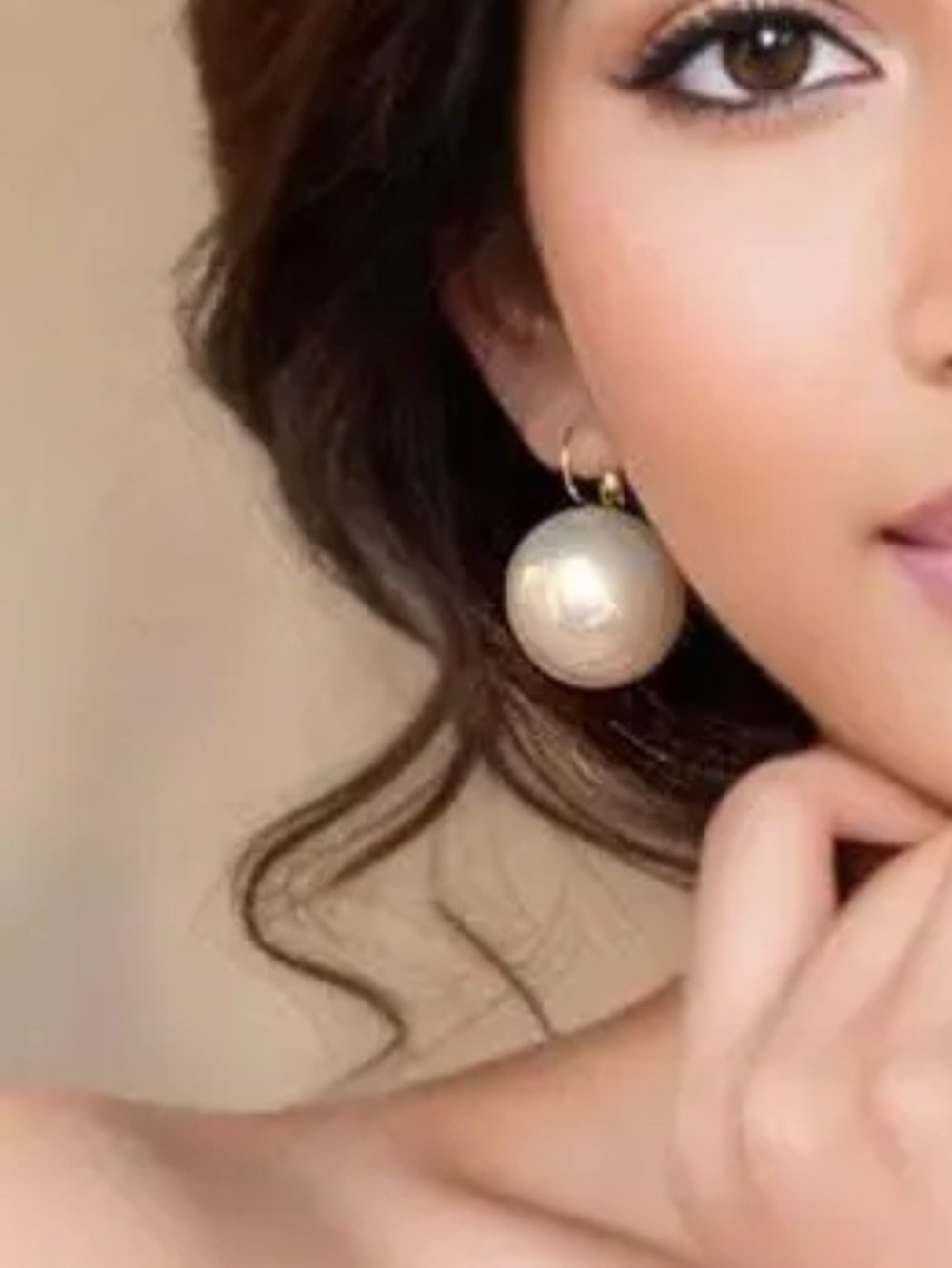 Gold Rhodium Champagne Pearl Drop Earrings